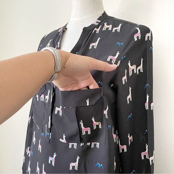 Anthropologie Maeve Lama print black pullover shirt NWOT size 6 - Picture 3 of 5